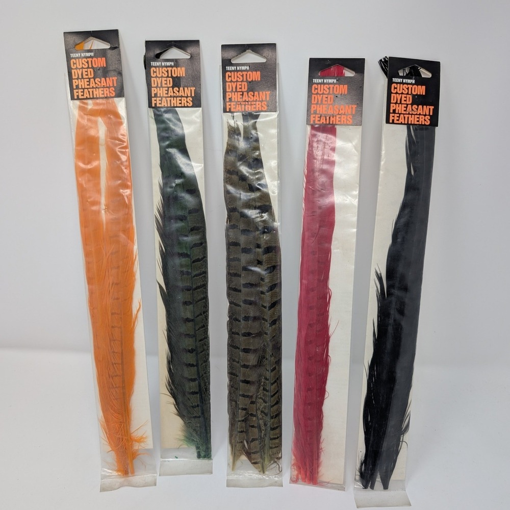 Vintage Jim Teeny Nymph Custom Dyed Pheasant Feathers 5 Pack Lot Made in USA‎